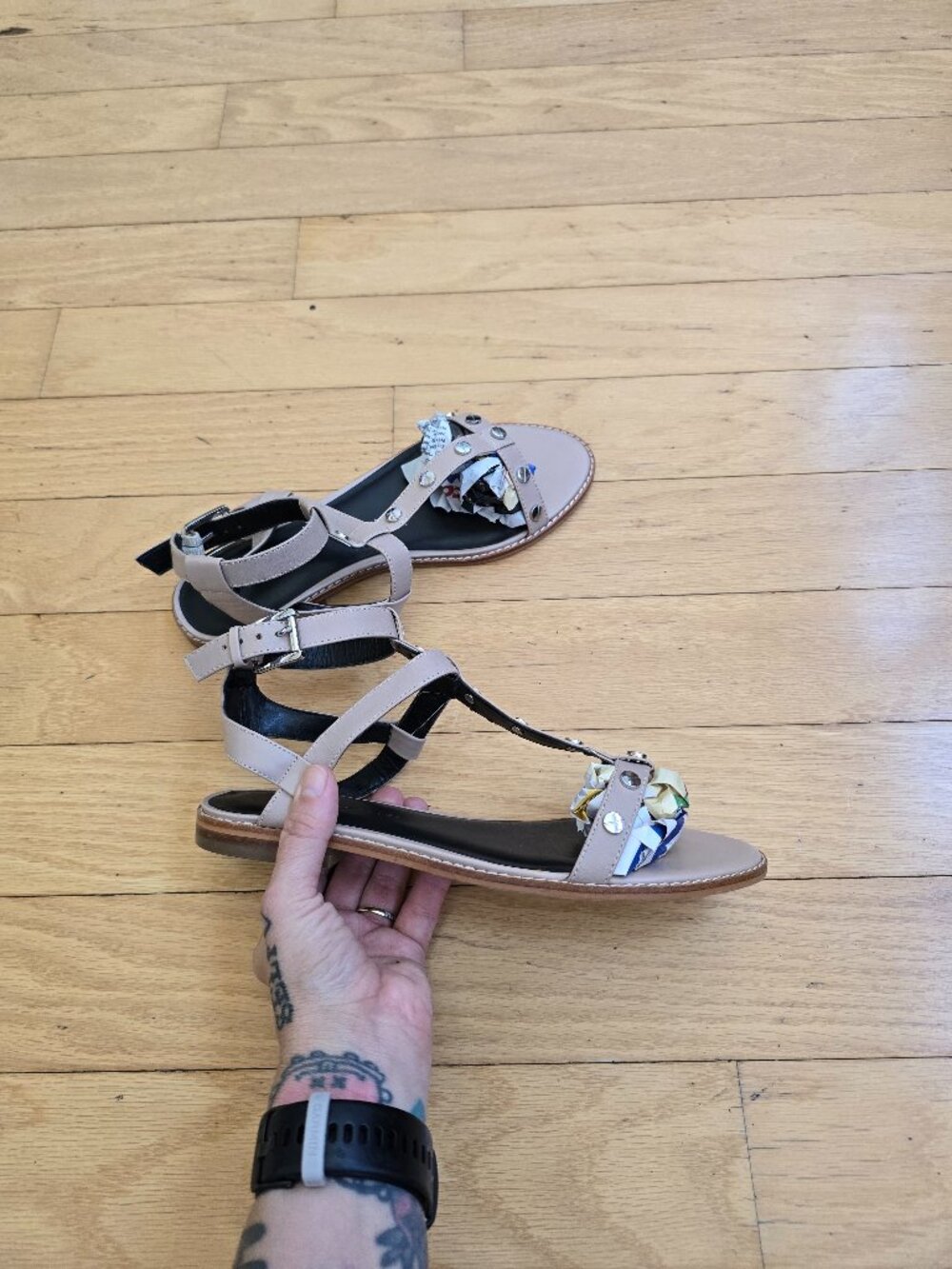 Rebecca Minkoff | Nude Leather Studded Glam Gladiator Sandals | WMS 7.5